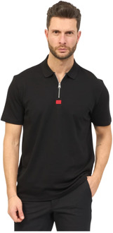 Hugo Boss Heren Polo Shirt met Ritssluiting en Rood Logo Hugo Boss , Black , Heren - XL