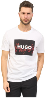 Hugo Boss Heren Regular Fit T-shirt met Vlam Grafisch Hugo Boss , White , Heren - 2Xl,Xl,L,M,S