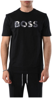 Hugo Boss Katoenen Logo T-shirt Regular Fit Hugo Boss , Black , Heren - 2Xl,Xl,L,M