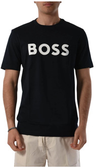 Hugo Boss Katoenen T-shirt met Frontlogo Hugo Boss , Blue , Heren - 2Xl,Xl,L,M,3Xl