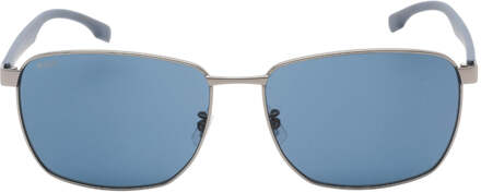 Hugo Boss Matte Ruthenium Metalen Frame Blauwe Lens Zonnebril - One Size