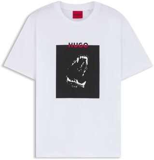 Hugo Boss Men's Hugo Boss Dobero Doberman Print T-Shirt in White Wit - S
