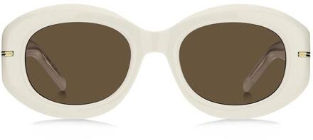 Hugo Boss Ovale Zonnebril met Bruine Lenzen - maat Ivoor