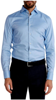 Hugo Boss Slim Fit Katoenen Twill Overhemd met Contrastdetails Hugo Boss , Blue , Heren - 2Xl,L,4Xl