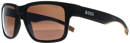 Hugo Boss Square Heren Mat Zwart Bruin Gepolariseerd BOSS 1497/S - One Size