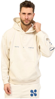 Hugo Boss Witte hoodie met knoopsluiting en print Hugo Boss , White , Heren - S