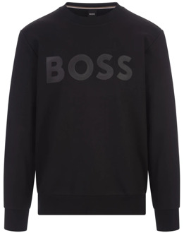 Hugo Boss Zwart Sweatshirt van Terry Cloth met Rubberen Print Logo Hugo Boss , Black , Heren - 2Xl,Xl,L,M