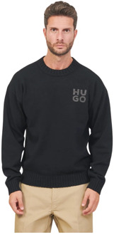 Hugo Boss Zwarte trui met relaxed fit en logo detail Hugo Boss , Black , Heren - S