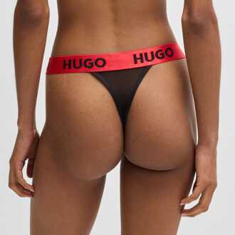 HUGO Dames Hugo Logo Tailleband Stretch-Velvet String in Zwart