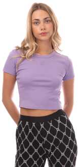 HUGO Dames Hugo Stacked Logo Cropped Slim-Fit T-shirt in paars - maat