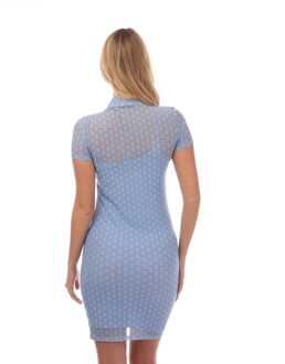 HUGO Dames Hugo Stretch-Mesh Jurk met Korte Mouwen in Blauw
