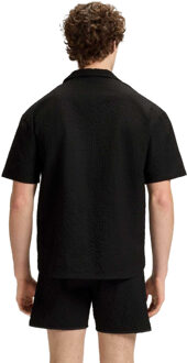 HUGO Heren Chaffle Wafel Strandshirt (Zwart) - L