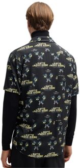 HUGO Heren Ellino Grafisch Overhemd 70s met print (Zwart) - maat
