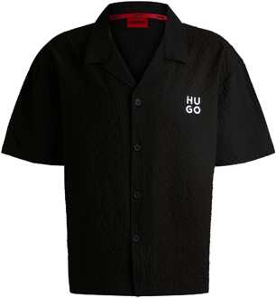 HUGO Heren Hugo Chaffle Waffle Strandshirt in Zwart - L