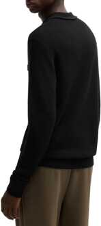 HUGO Heren Hugo Sastoon Stacked Logo Zip-Neck Knit Polo Shirt in Zwart