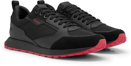 HUGO Heren Icelin Suede Paneel Hardlooptrainers (Zwart, Rood) Zwart/rood