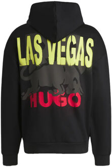 HUGO Heren Las Vegas Kunstwerk Hoodie (Zwart) - maat