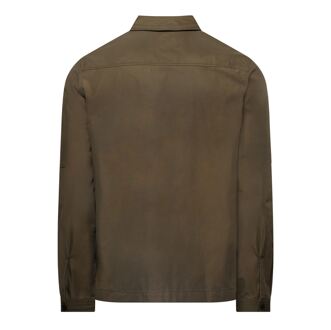 HUGO Men's Hugo Emmond Zip-Up Cotton Blend Canvas Overshirt in Green Groen - XS