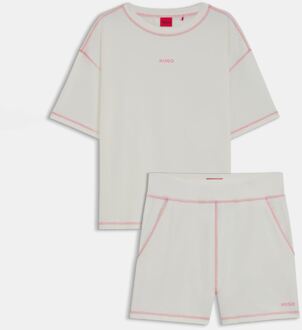 HUGO Women's Hugo Nite Stretch Cotton Pyjamas with Contrast Logos in Natural Naturel - 3XL