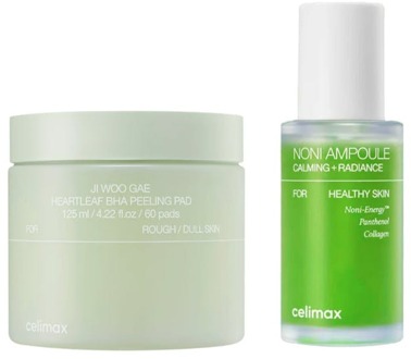 Huidverzorgingskit Celimax The Real Noni Energy Ampoule & Ji Woo Gae Heartleaf BHA Peeling Pad Set 30 ml + 60 st