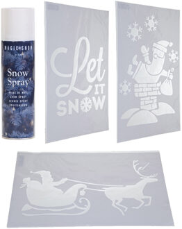 Huis kerstversiering 3x verschillende raamsjablonen met 150 ml spuitsneeuw - Raam decoraties set