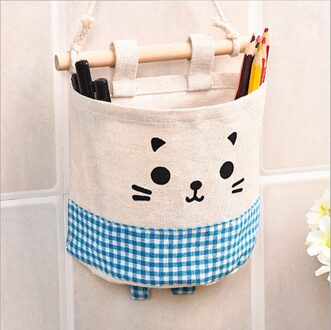Huis Keuken Deur Muur Opknoping Organizer Pocket Tas Diversen Opslag Houder Kleurrijke Cartoon Kat Decor Katoen En Linnen Zak blauw plaid 1stk
