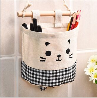 Huis Keuken Deur Muur Opknoping Organizer Pocket Tas Diversen Opslag Houder Kleurrijke Cartoon Kat Decor Katoen En Linnen Zak zwart plaid 1stk