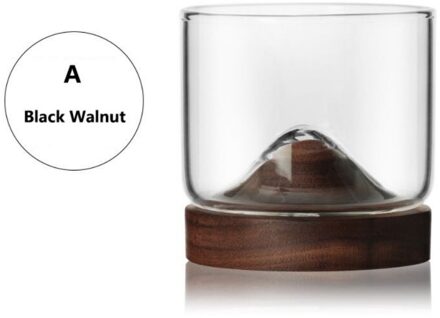 Huis Keuken Whiskey Glas Mountain Houten Bodem Wijn Transparant Glas Cup Voor Whiskey Wijn Vodka Bar Club zwart okkernoot