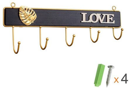 Huis Muur Opknoping Opslag Rek Sleutel Jas Hoed Handdoeken Organizer Houten Smeedijzeren Haak Hanger Entree Badkamer Wanddecoratie Style3-Love