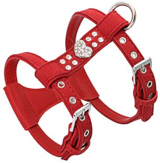 Huisdier Borstband Shining Rhinestone Hart Vest Harnassen zachte comfortableSmall Hond Puppy Kat Lederen Leiband Dierbenodigdheden Rood / S