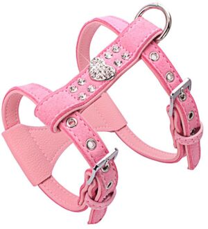 Huisdier Borstband Shining Rhinestone Hart Vest Harnassen zachte comfortableSmall Hond Puppy Kat Lederen Leiband Dierbenodigdheden Roze / S