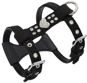Huisdier Borstband Shining Rhinestone Hart Vest Harnassen zachte comfortableSmall Hond Puppy Kat Lederen Leiband Dierbenodigdheden zwart / S