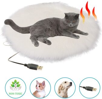 Huisdier Elektrische Verwarming Deken Usb Winter Warme Zachte Pluche Hond Kat Verwarming Mat Bed Mat Met Geïsoleerde Waterdichte Lederen Laag lang plush wit