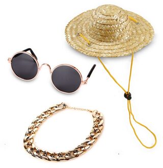 Huisdier Kat Bril Set Bescherming Puppy Hond Bril Ketting Strohoed Tie Huisdier Producten Voor Honden Kitty Cats Eye- zonnebril Dragen 3 stuk reeks