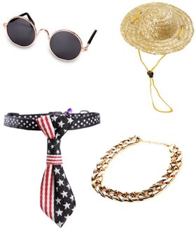 Huisdier Kat Bril Set Bescherming Puppy Hond Bril Ketting Strohoed Tie Huisdier Producten Voor Honden Kitty Cats Eye- zonnebril Dragen 4 stuk reeks