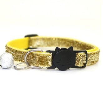 Huisdier Kat Hoofd Veiligheid Gesp Hond Kleine Hond Patch Doek Bell Lovertjes Kraag Gold Lente Ui Fluwelen Lint geel