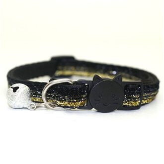 Huisdier Kat Hoofd Veiligheid Gesp Hond Kleine Hond Patch Doek Bell Lovertjes Kraag Gold Lente Ui Fluwelen Lint zwart goud