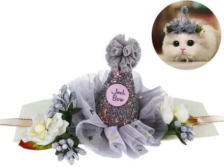 Huisdier Kat Jurk Up Kant Hoofd Accessoires Huisdier Hoofdband Kant Bloem Hoed Kat Hoofdband Kat Hoofdtooi Pet Kostuum Voor Kitten grijs