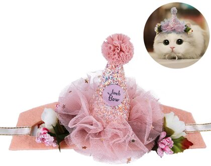 Huisdier Kat Jurk Up Kant Hoofd Accessoires Huisdier Hoofdband Kant Bloem Hoed Kat Hoofdband Kat Hoofdtooi Pet Kostuum Voor Kitten roze