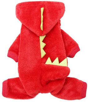 Huisdier Kat Kleding Grappige Dinosaurus Kleding Winter Warm Pluche Kat Jas Kleine Kat Kitten Hoodie Puppy Hond Kleding Rood / M