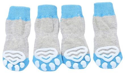 Huisdier Katoenen Sokken Katten En Honden Indoor Car Scratch-Proof Katoenen Sokken Anti Slip Skid Bottom Sokken Huisdieren Sokken 4 Stks/set Blauw / M