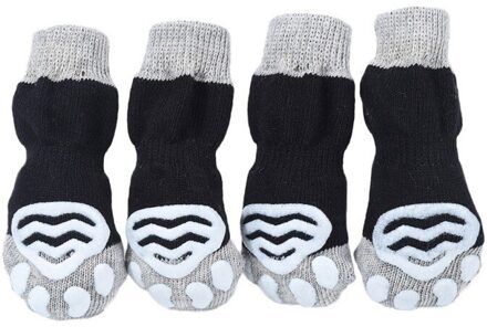 Huisdier Katoenen Sokken Katten En Honden Indoor Car Scratch-Proof Katoenen Sokken Anti Slip Skid Bottom Sokken Huisdieren Sokken 4 Stks/set zwart / M