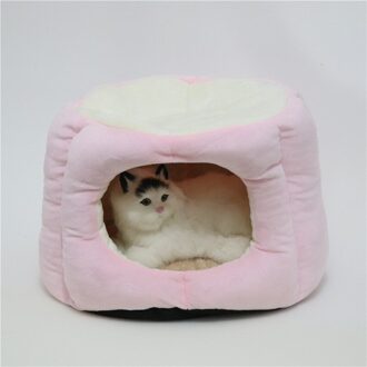 Huisdier Kennel Ronde Stump Vorm Type Warm Pluche Prinses Kat Kussen Kennel Sofa Met Kussen Puppy Huis Slaapzak Hond bed roze / S 42x38x25