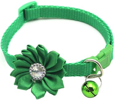 Huisdier Kraag Kleurrijke Bloem Klokken Kristal Honden Katten Halsbanden Dragen Gesp Ketting Voor Thuis Hond Honden Huisdier Decoratie Verstelbare groen