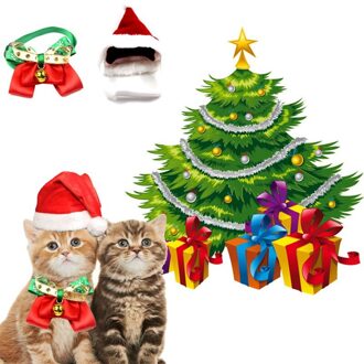Huisdier Leuke Kerst Kostuum Set Santa Hoed En Strik Kraag Voor Katten Kitten Puppy