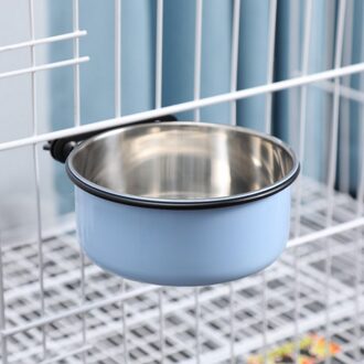 Huisdier Opknoping Kom Kan Hangen Stationaire Hond Kooi Kommen Duurzaam Roestvrij Staal Kleine Honden Katten Feeder Water Voedsel Bowl Pet servies blauw / L