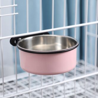 Huisdier Opknoping Kom Kan Hangen Stationaire Hond Kooi Kommen Duurzaam Roestvrij Staal Kleine Honden Katten Feeder Water Voedsel Bowl Pet servies roze / S