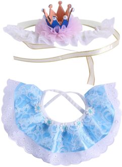 Huisdier Verjaardag Acessorio Jurk Up De Kat, huisdier Verjaardag Kostuum Katten Of Honden Kroon Hoed Kant Speeksel Handdoek Set, Huisdier Verjaardag Bib blauw