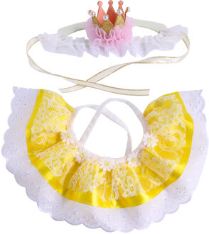 Huisdier Verjaardag Acessorio Jurk Up De Kat, huisdier Verjaardag Kostuum Katten Of Honden Kroon Hoed Kant Speeksel Handdoek Set, Huisdier Verjaardag Bib geel