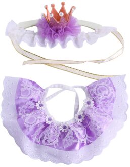 Huisdier Verjaardag Acessorio Jurk Up De Kat, huisdier Verjaardag Kostuum Katten Of Honden Kroon Hoed Kant Speeksel Handdoek Set, Huisdier Verjaardag Bib paars